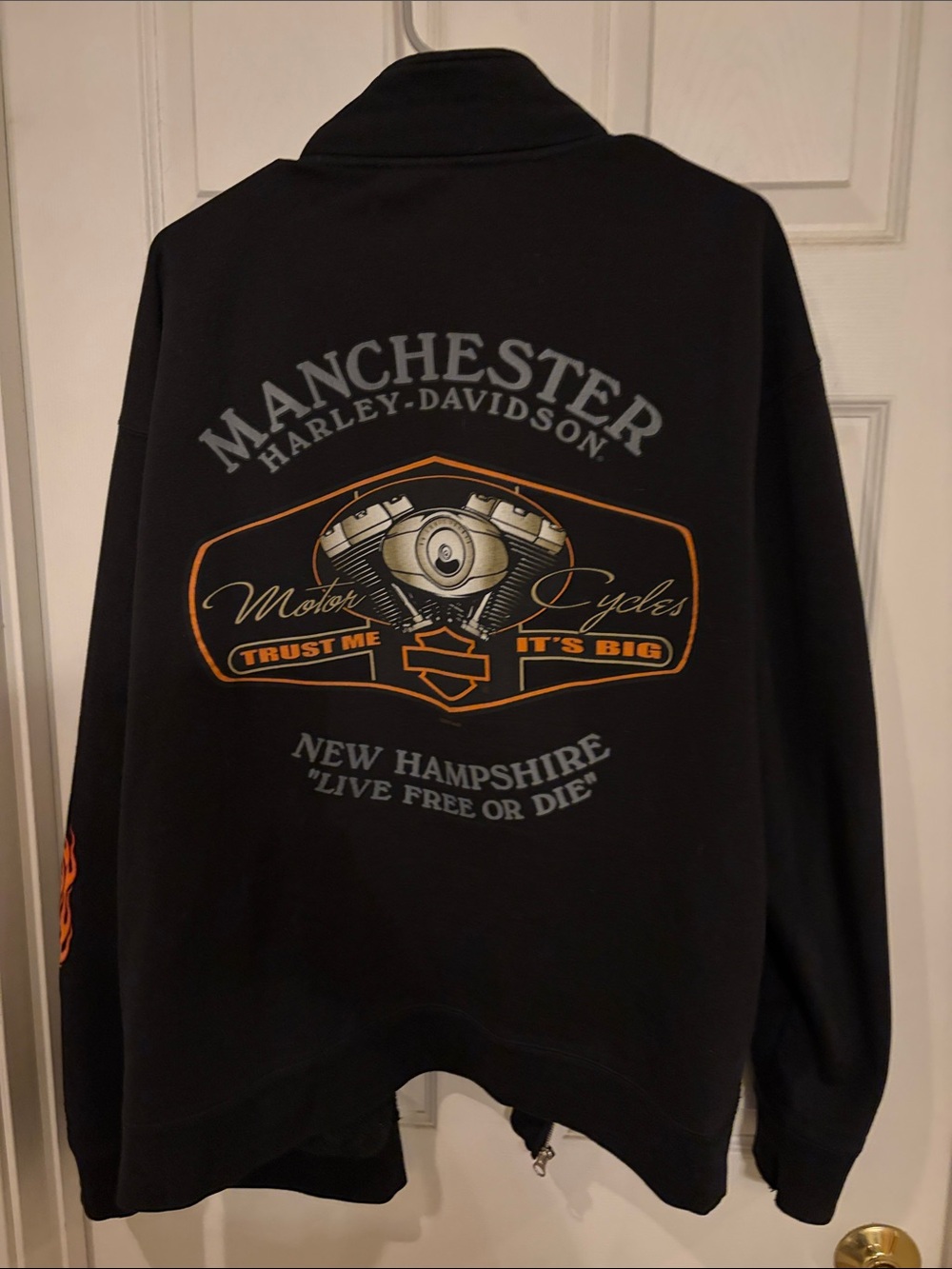 Harley-Davidson Black Jacket with Orange and Gray Engine Graphic